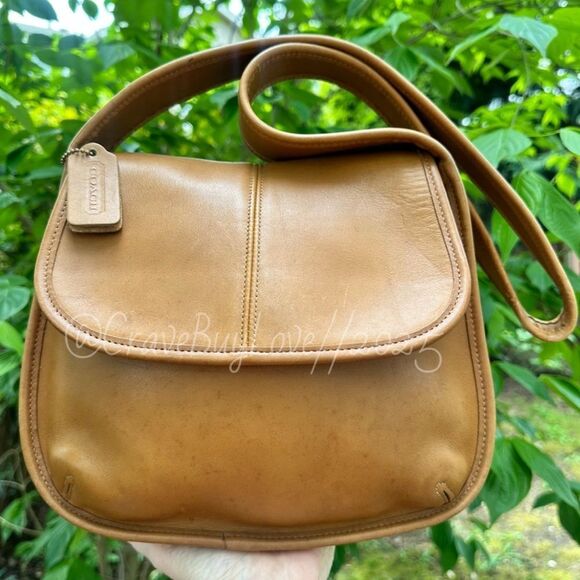 VINTAGE COACH HANGTAG LEATHER “TOFFEE” DOUBLE SIDED ON BRASS BALL CHAIN EVC - Picture 8 of 8